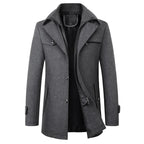 Jonathan | Men's Mid-Length Pea Coat, Notched Lapel Autumn Coat | Bella Blue | Grey