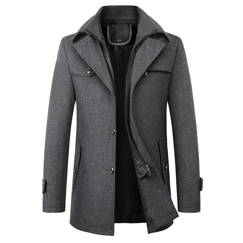 Jonathan | Men's Mid-Length Pea Coat, Notched Lapel Autumn Coat | Bella Blue | Grey