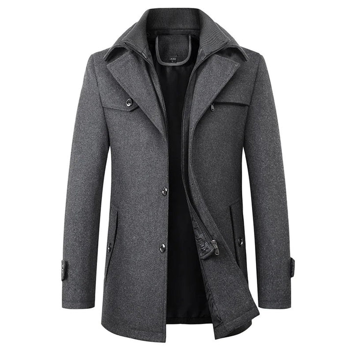 Jonathan | Men's Mid-Length Pea Coat, Notched Lapel Autumn Coat | Bella Blue | Grey