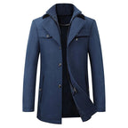 Jonathan | Men's Mid-Length Pea Coat, Notched Lapel Autumn Coat | Bella Blue | Navy