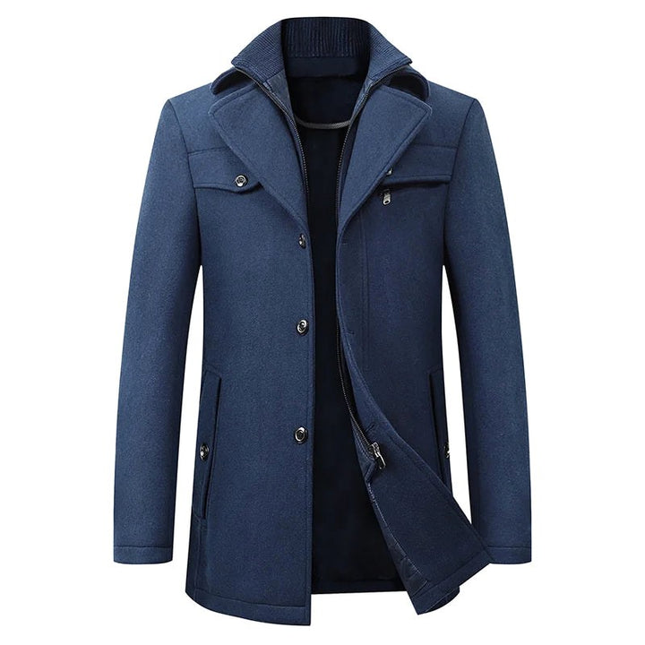 Jonathan | Men's Mid-Length Pea Coat, Notched Lapel Autumn Coat | Bella Blue | Navy