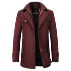 Jonathan | Men's Mid-Length Pea Coat, Notched Lapel Autumn Coat | Bella Blue | Maroon
