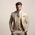 Jonathan | Men's Three-Piece Tailored Suit, Jacket Waistcoat and Trousers Formalwear | Bella Blue | Beige
