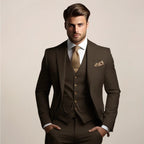 Jonathan | Men's Three-Piece Tailored Suit, Jacket Waistcoat and Trousers Formalwear | Bella Blue | Dark Brown