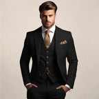 Jonathan | Men's Three-Piece Tailored Suit, Jacket Waistcoat and Trousers Formalwear | Bella Blue | Black