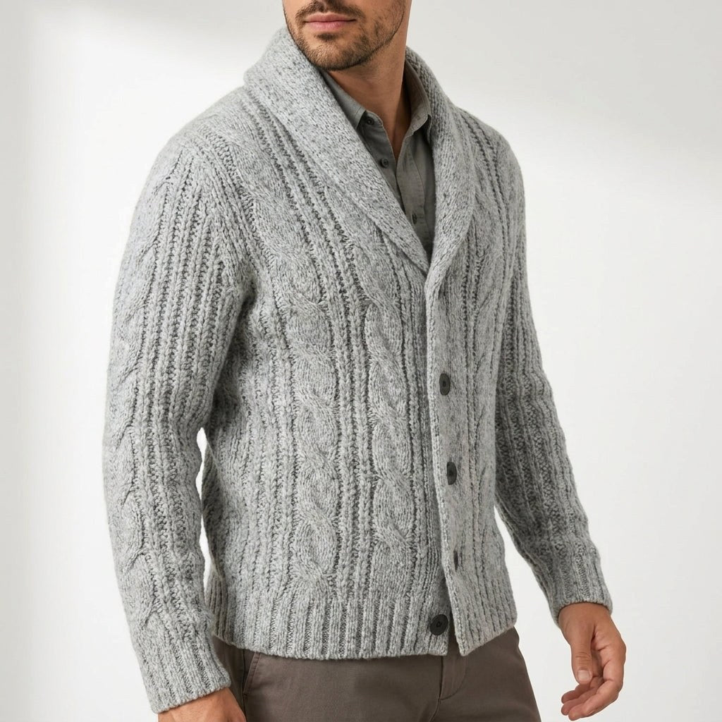 Jordan | Men's Button-Up Cardigan, Structured Knit Jumper | Bella Blue
