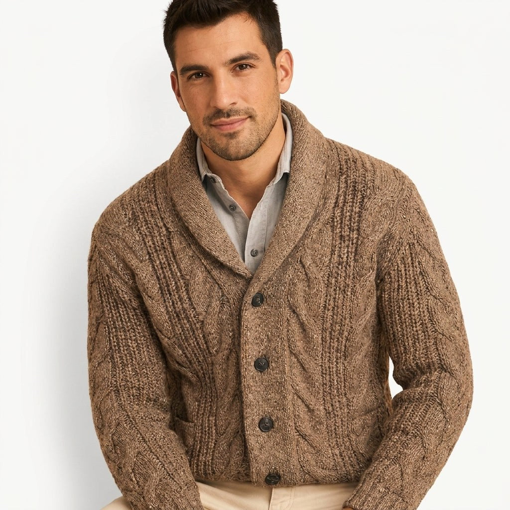 Jordan | Men's Button-Up Cardigan, Structured Knit Jumper | Bella Blue