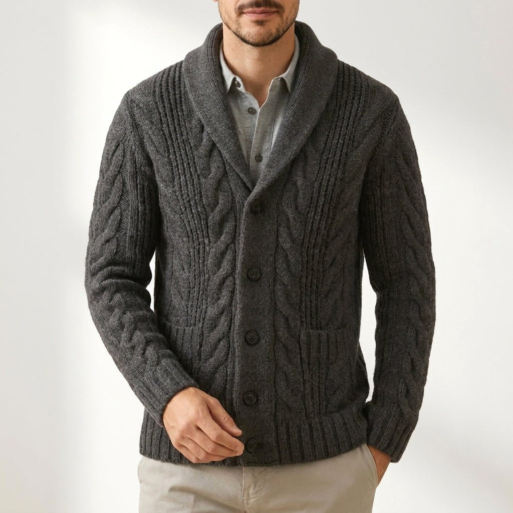 Jordan | Men's Button-Up Cardigan, Structured Knit Jumper | Bella Blue
