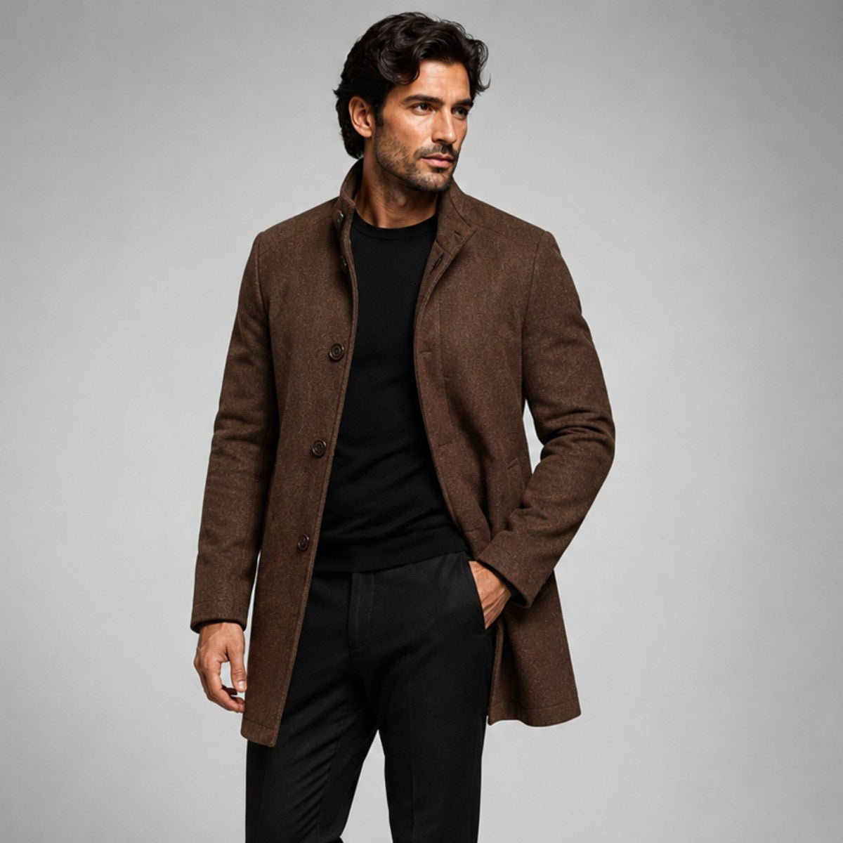 Jordan | Men's Wool Overcoat, Classic Wool Coat | Bella Blue | Black