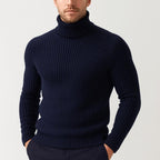 Joseph | Men's Ribbed Roll-Neck Jumper, Thermal Knit Autumn Jumper | Bella Blue