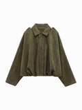 Josette | Women's Faux Suede Collared Bomber Jacket, Structured Collar Jacket | Bella Blue | Green