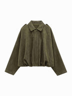 Josette | Women's Faux Suede Collared Bomber Jacket, Structured Collar Jacket | Bella Blue | Green