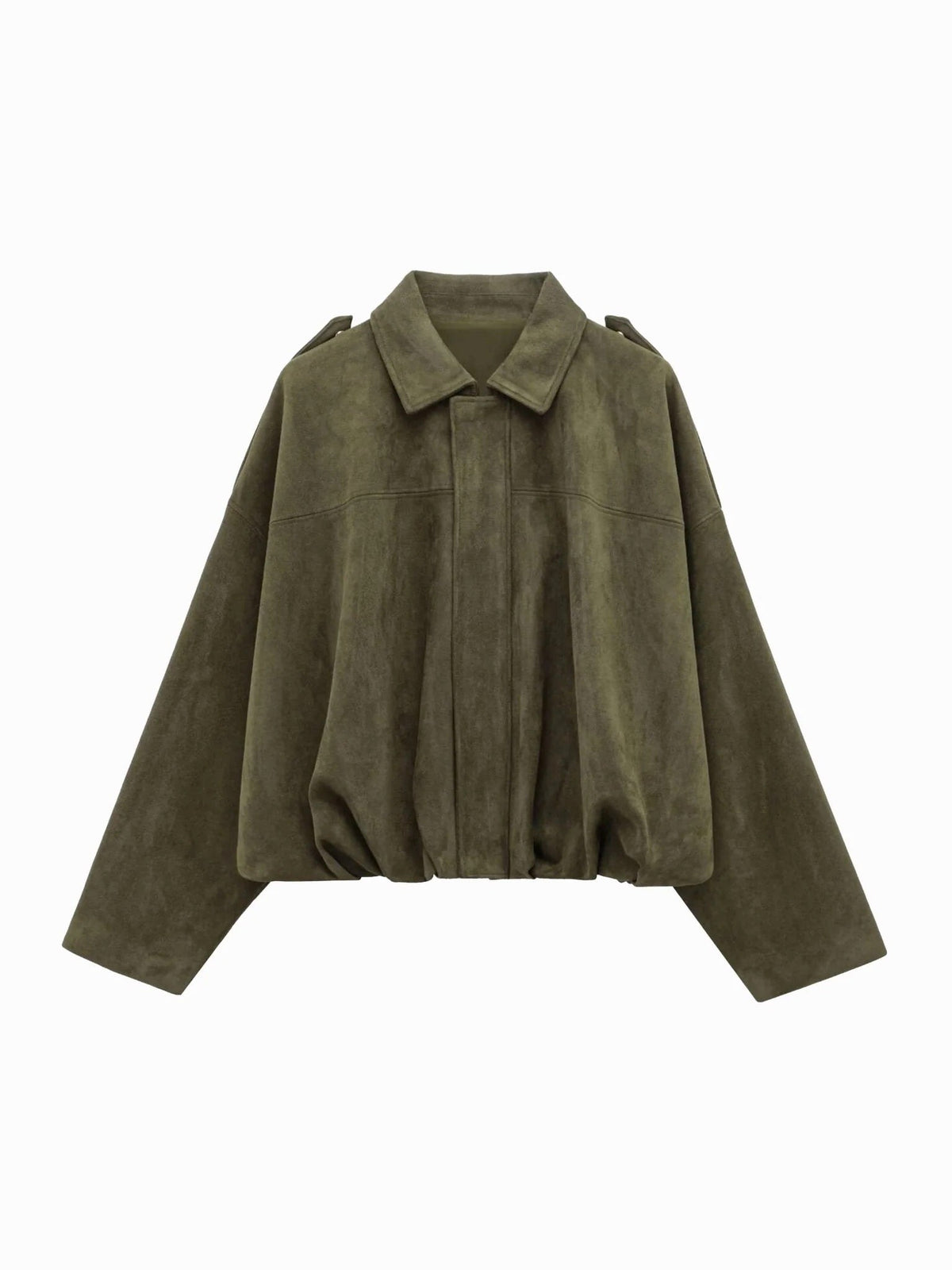 Josette | Women's Faux Suede Collared Bomber Jacket, Structured Collar Jacket | Bella Blue | Green