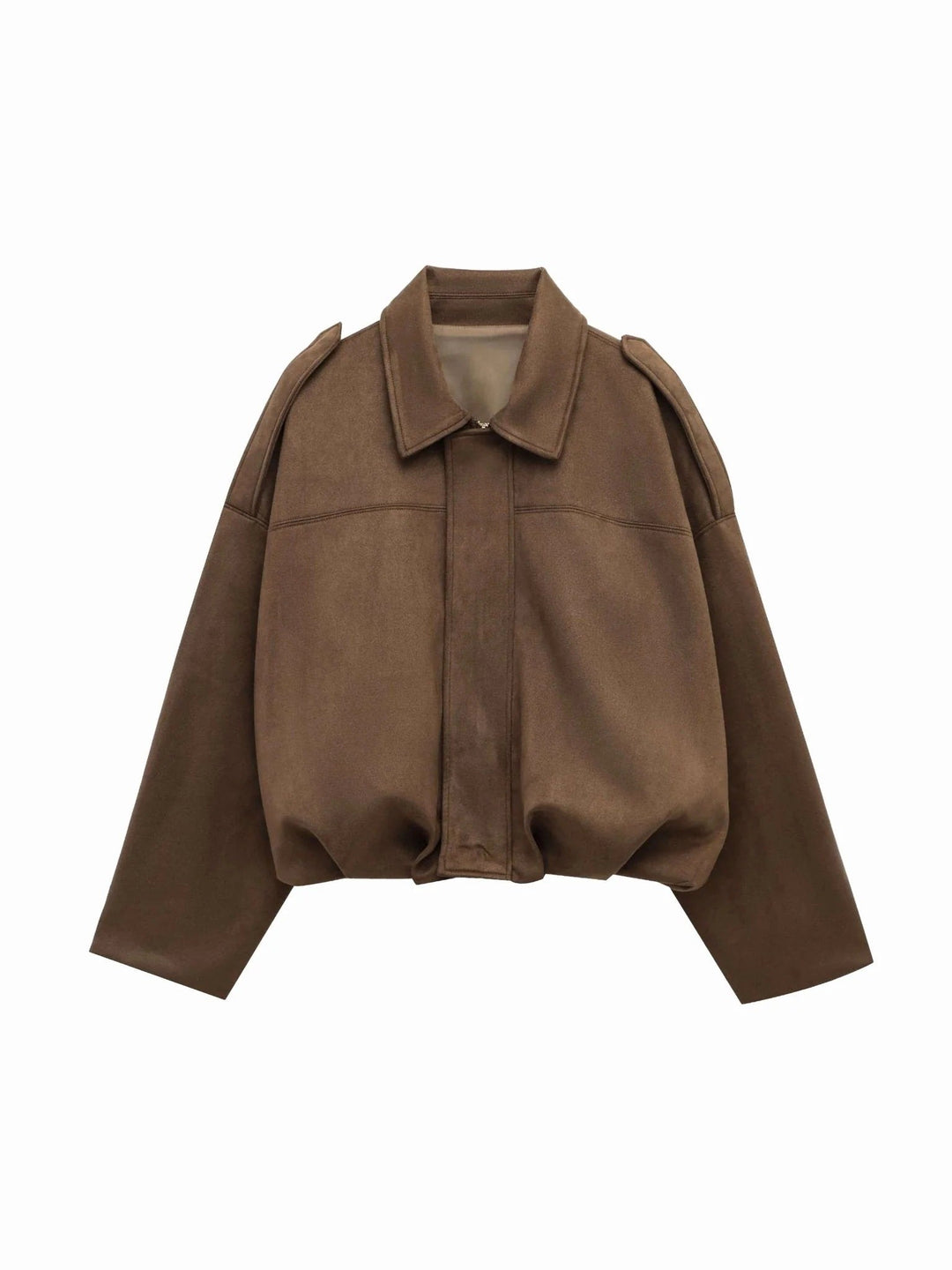 Josette | Women's Faux Suede Collared Bomber Jacket, Structured Collar Jacket | Bella Blue