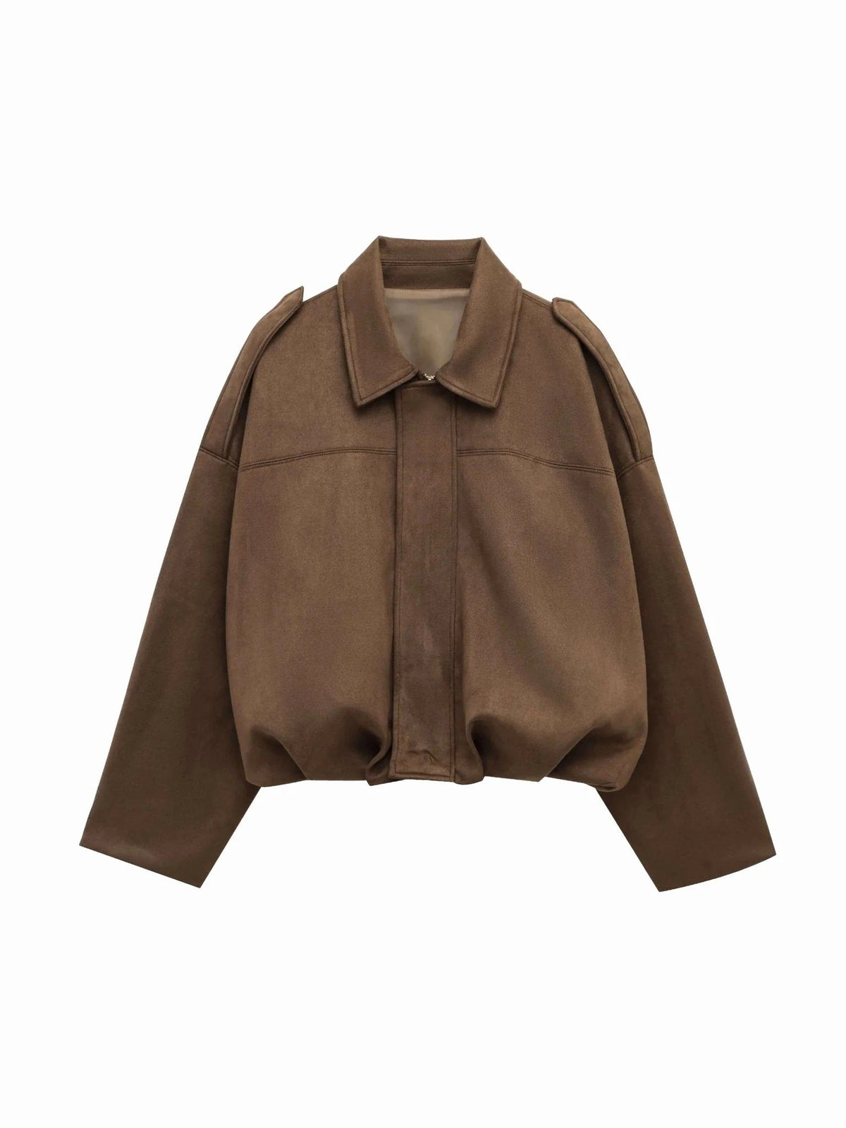 Josette | Women's Faux Suede Collared Bomber Jacket, Structured Collar Jacket | Bella Blue
