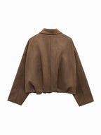Josette | Women's Faux Suede Collared Bomber Jacket, Structured Collar Jacket | Bella Blue