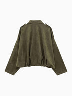 Josette | Women's Faux Suede Collared Bomber Jacket, Structured Collar Jacket | Bella Blue | Brown
