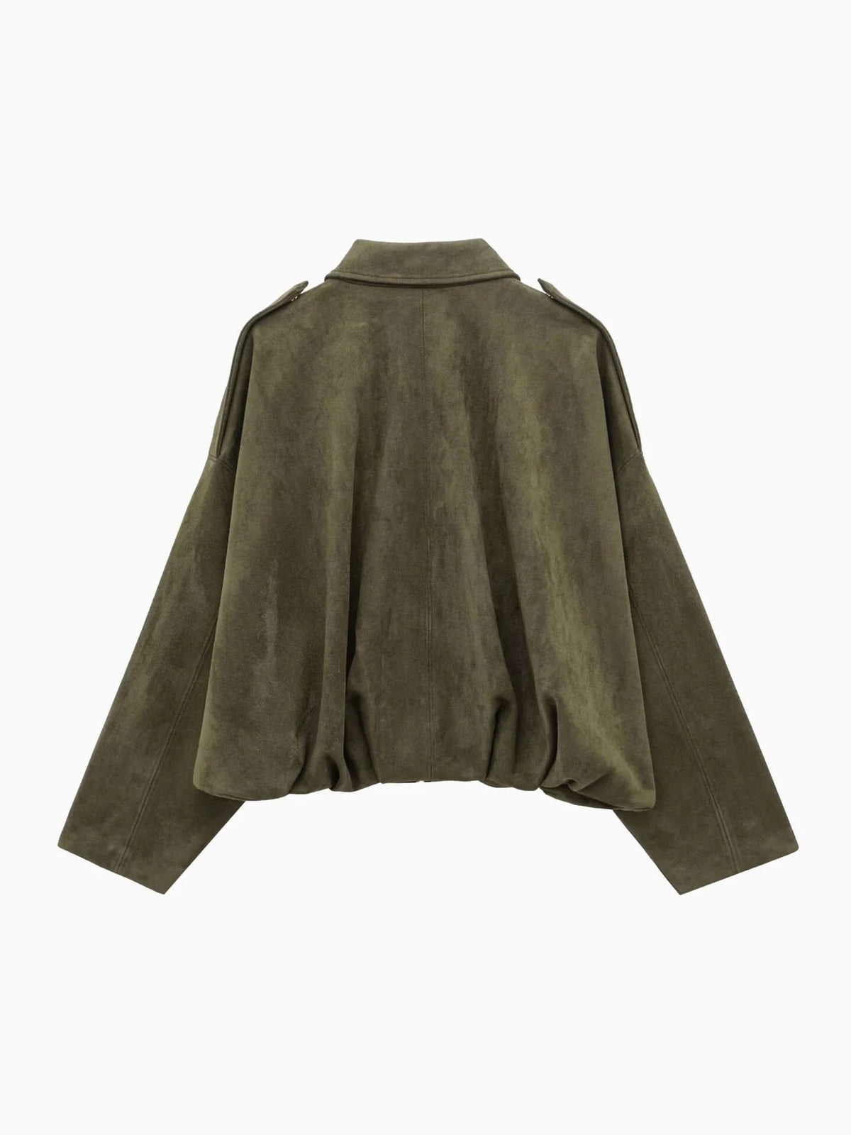 Josette | Women's Faux Suede Collared Bomber Jacket, Structured Collar Jacket | Bella Blue | Brown