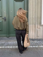 Josette | Women's Faux Suede Collared Bomber Jacket, Structured Collar Jacket | Bella Blue