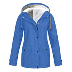 Judith | Women's Windproof Hooded Rain Jacket, Lightweight Autumn Coat | Bella Blue | Black