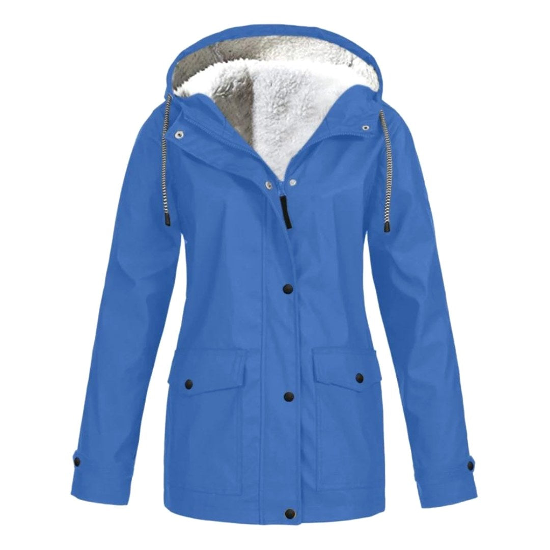 Judith | Women's Windproof Hooded Rain Jacket, Lightweight Autumn Coat | Bella Blue | Black