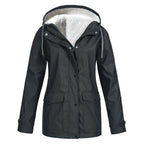 Judith | Women's Windproof Hooded Rain Jacket, Lightweight Autumn Coat | Bella Blue | White