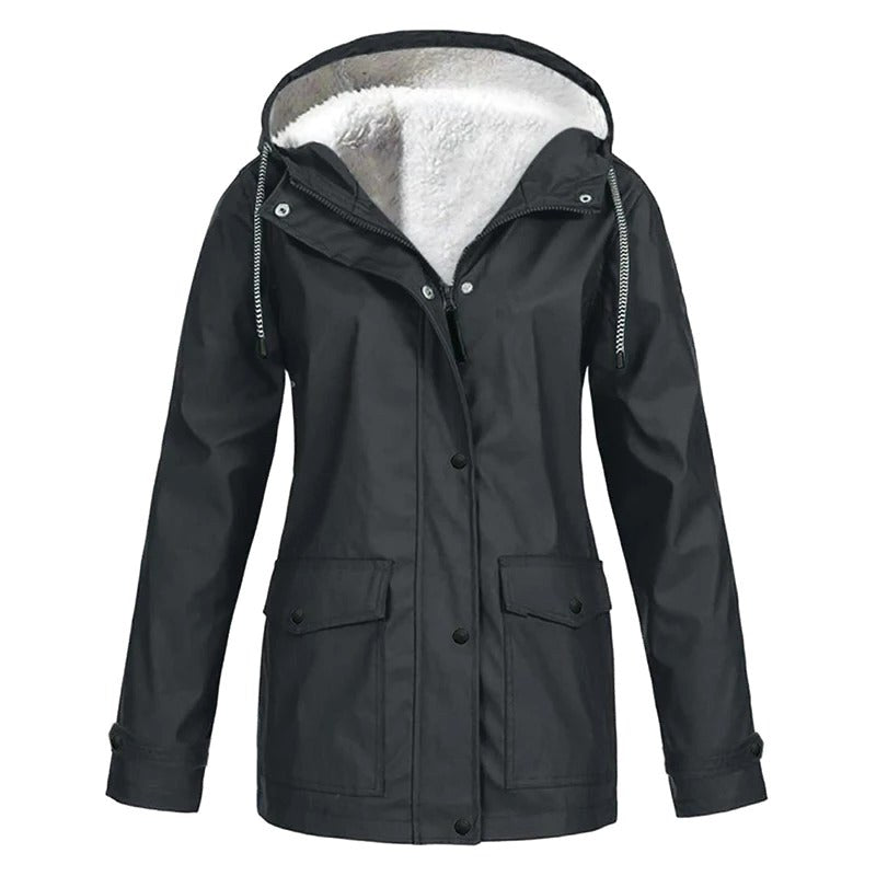 Judith | Women's Windproof Hooded Rain Jacket, Lightweight Autumn Coat | Bella Blue | White