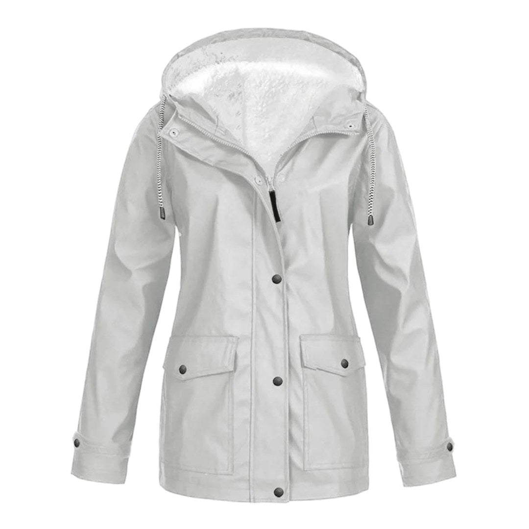 Judith | Women's Windproof Hooded Rain Jacket, Lightweight Autumn Coat | Bella Blue | Yellow