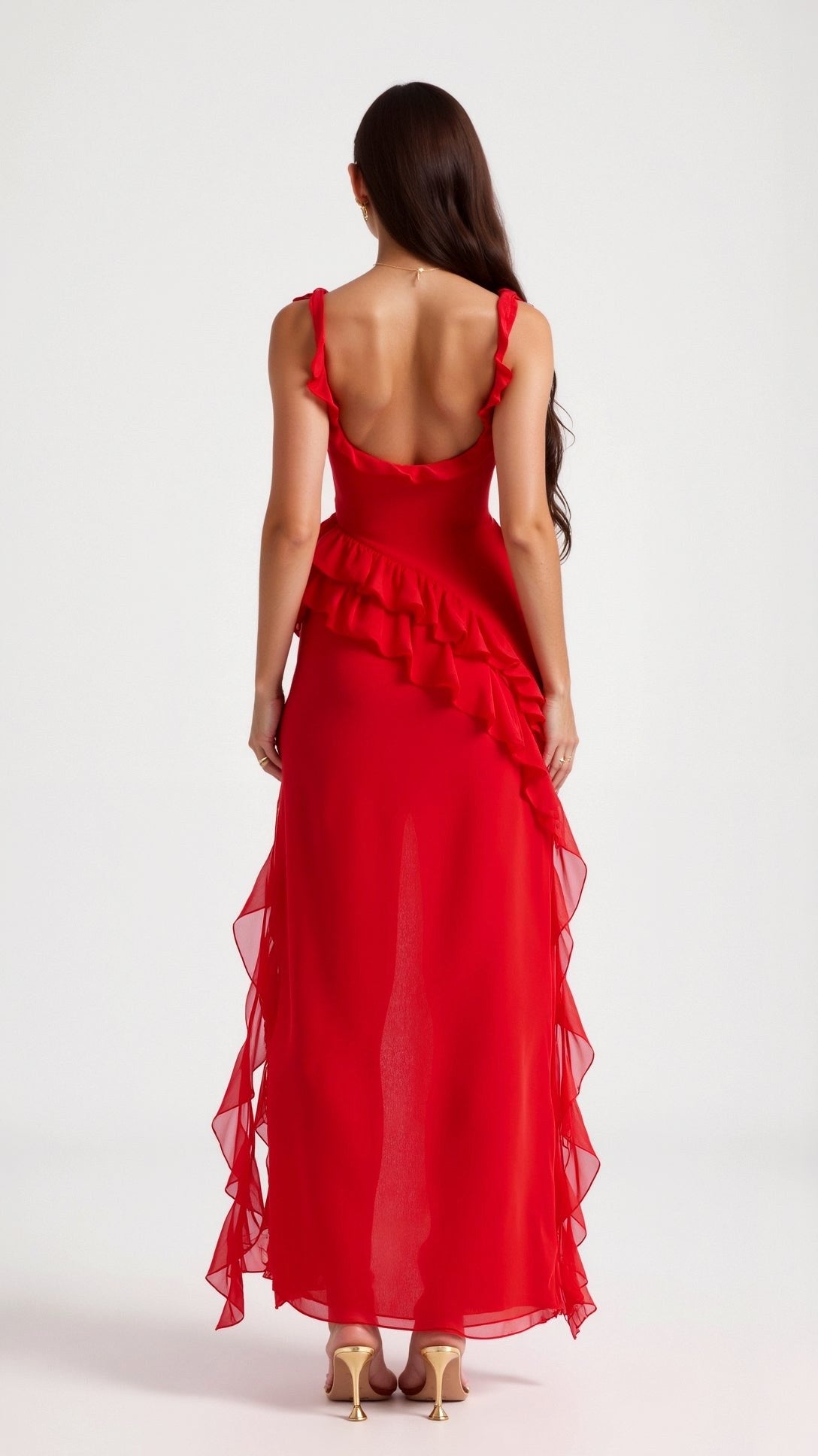 Julia | Women's Ruffled Maxi Dress, Front Slit Evening Dress | Bella Blue