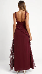 Julia | Women's Ruffled Maxi Dress, Front Slit Evening Dress | Bella Blue