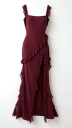 Julia | Women's Ruffled Maxi Dress, Front Slit Evening Dress | Bella Blue