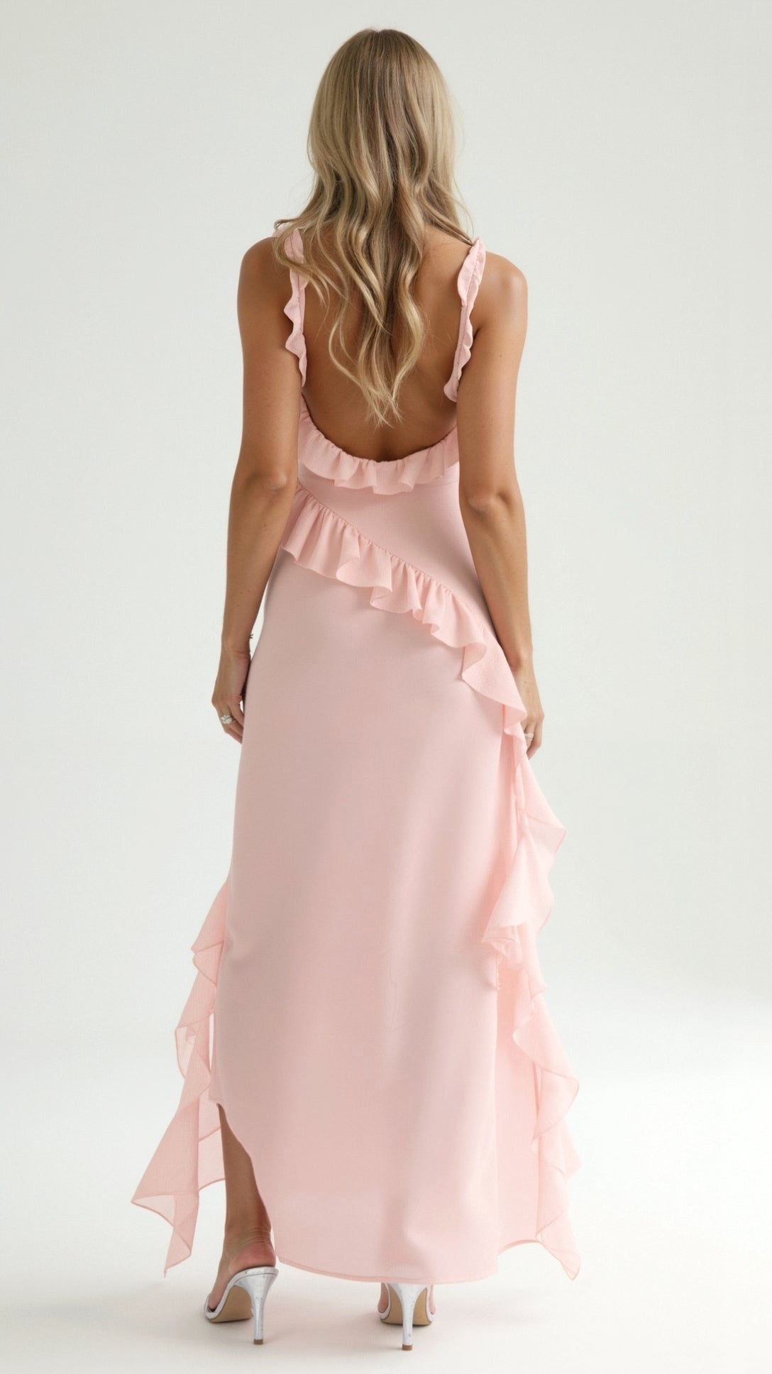 Julia | Women's Ruffled Maxi Dress, Front Slit Evening Dress | Bella Blue