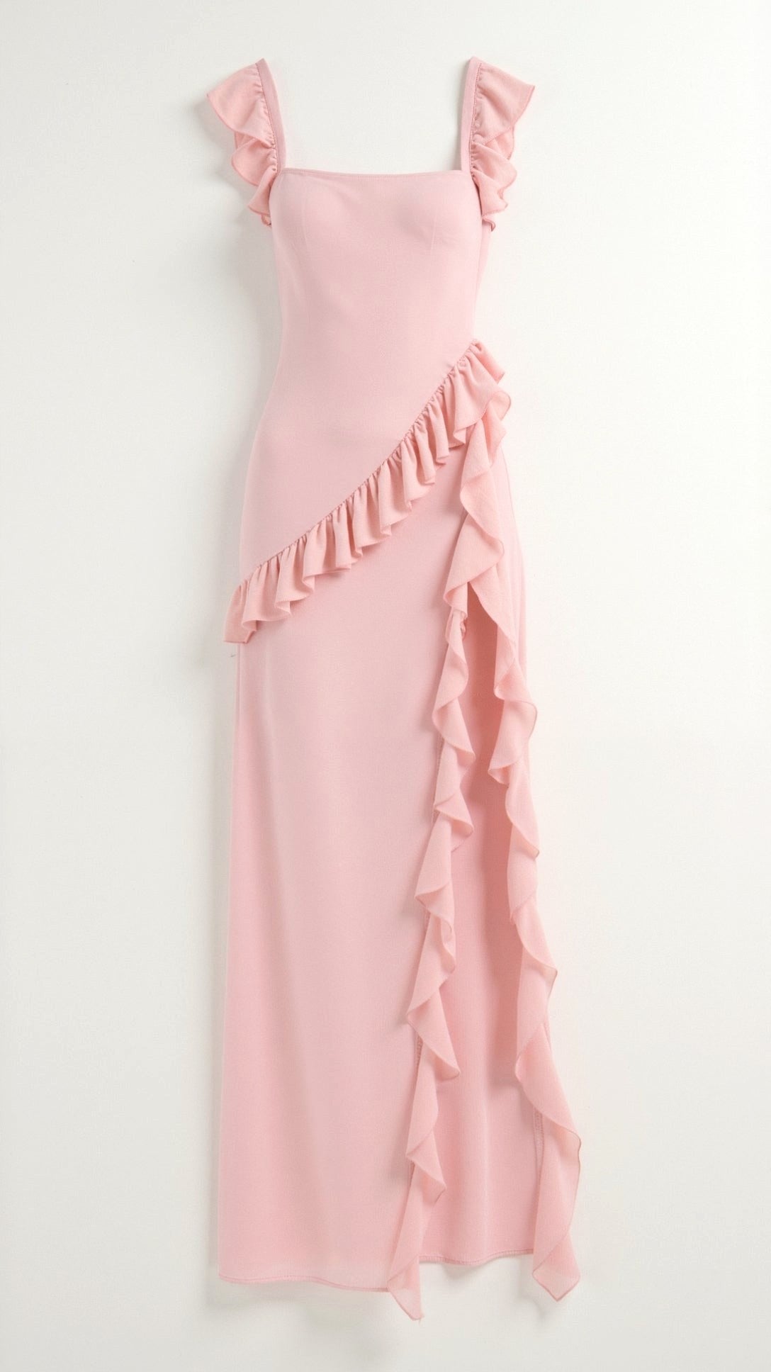 Julia | Women's Ruffled Maxi Dress, Front Slit Evening Dress | Bella Blue