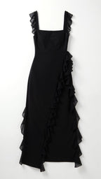 Julia | Women's Ruffled Maxi Dress, Front Slit Evening Dress | Bella Blue
