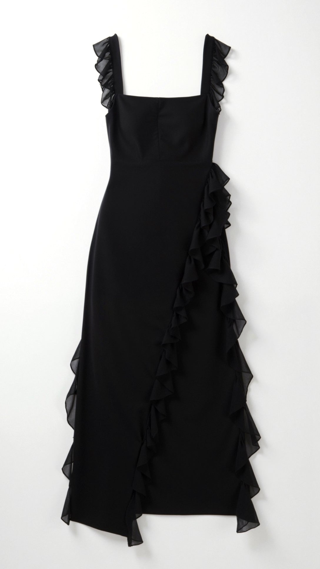 Julia | Women's Ruffled Maxi Dress, Front Slit Evening Dress | Bella Blue