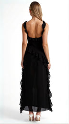 Julia | Women's Ruffled Maxi Dress, Front Slit Evening Dress | Bella Blue