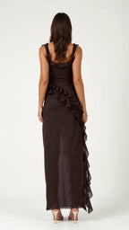 Julia | Women's Ruffled Maxi Dress, Front Slit Evening Dress | Bella Blue