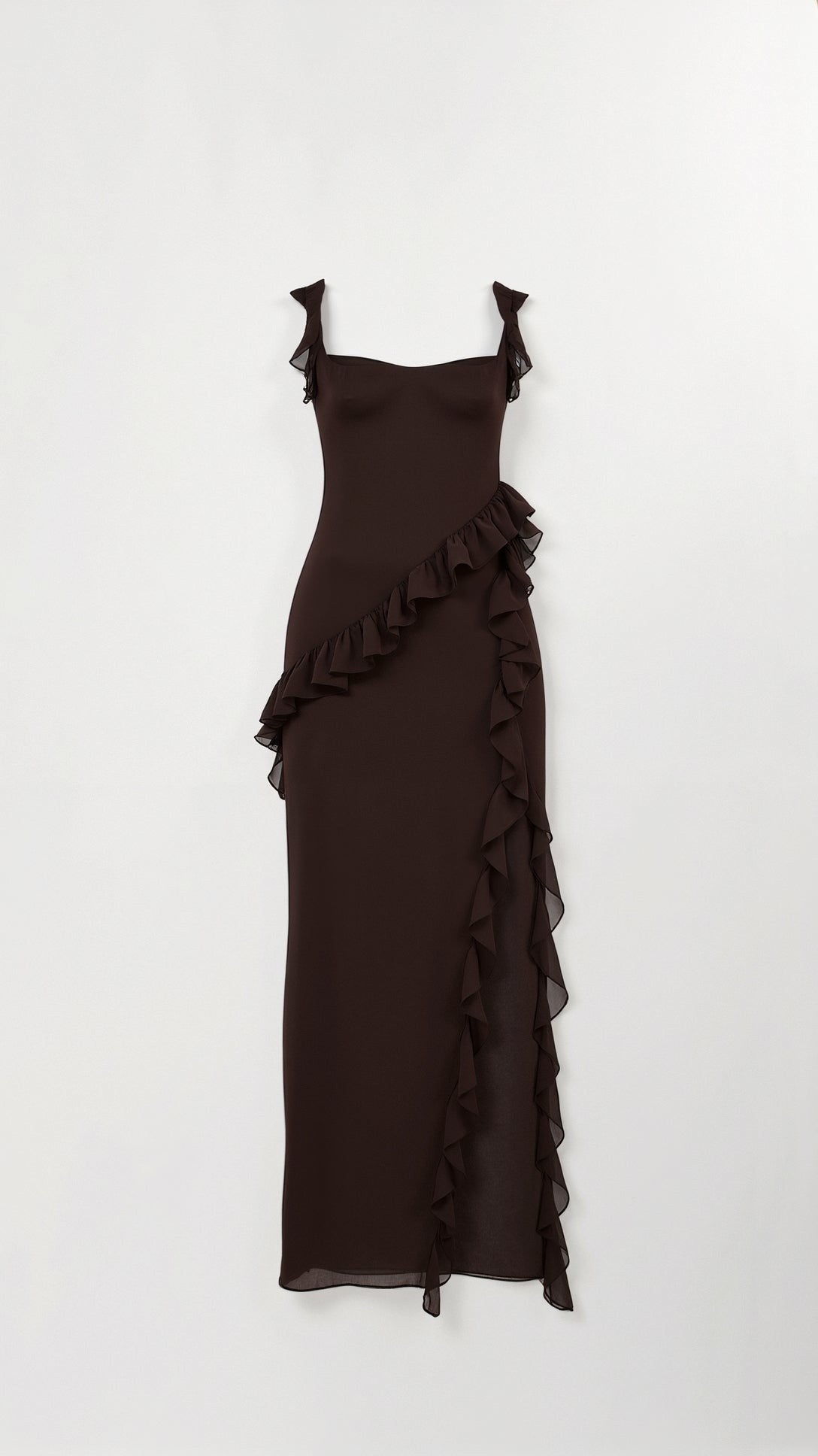 Julia | Women's Ruffled Maxi Dress, Front Slit Evening Dress | Bella Blue