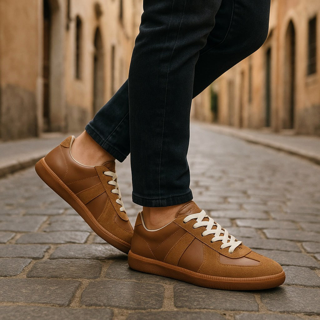 Julian | Men's Lace-Up Shoes with Non-Slip Sole, Classic Lace-Up Trainers | Bella Blue | Brown