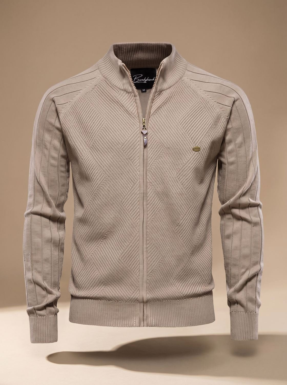 Julian | Men's Fitted Knit Gilet with Full-Length Zip, Quilted Texture Gilet | Bella Blue | Beige