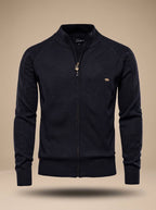 Julian | Men's Fitted Knit Gilet with Full-Length Zip, Quilted Texture Gilet | Bella Blue | Black