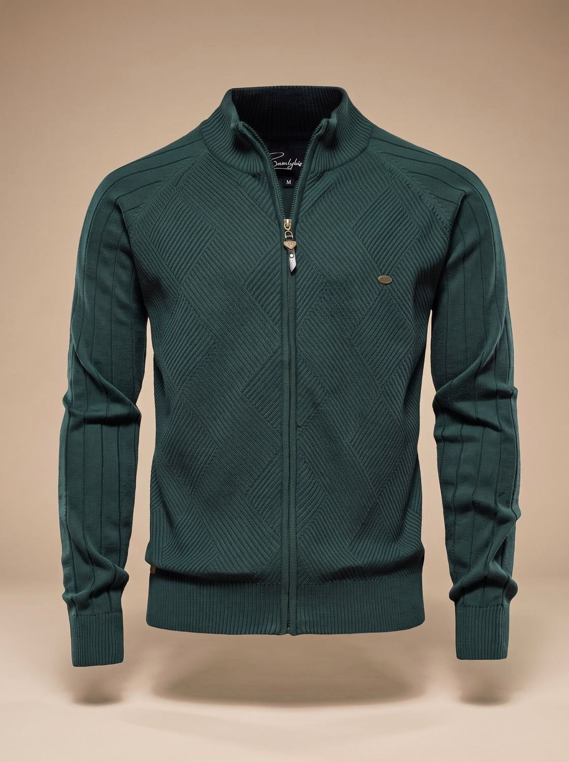 Julian | Men's Fitted Knit Gilet with Full-Length Zip, Quilted Texture Gilet | Bella Blue | Green