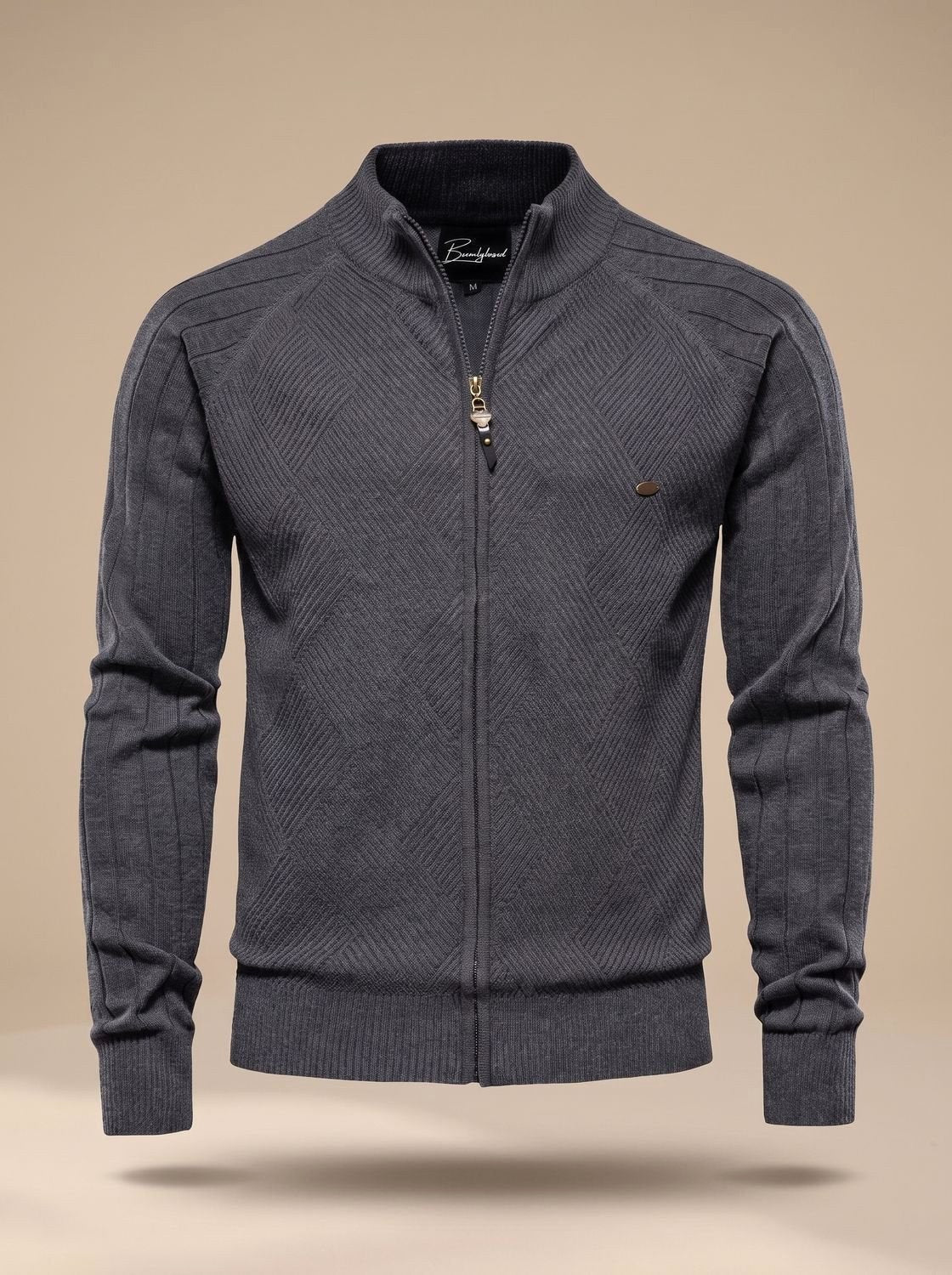 Julian | Men's Fitted Knit Gilet with Full-Length Zip, Quilted Texture Gilet | Bella Blue | Grey