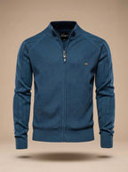 Julian | Men's Fitted Knit Gilet with Full-Length Zip, Quilted Texture Gilet | Bella Blue | Blue