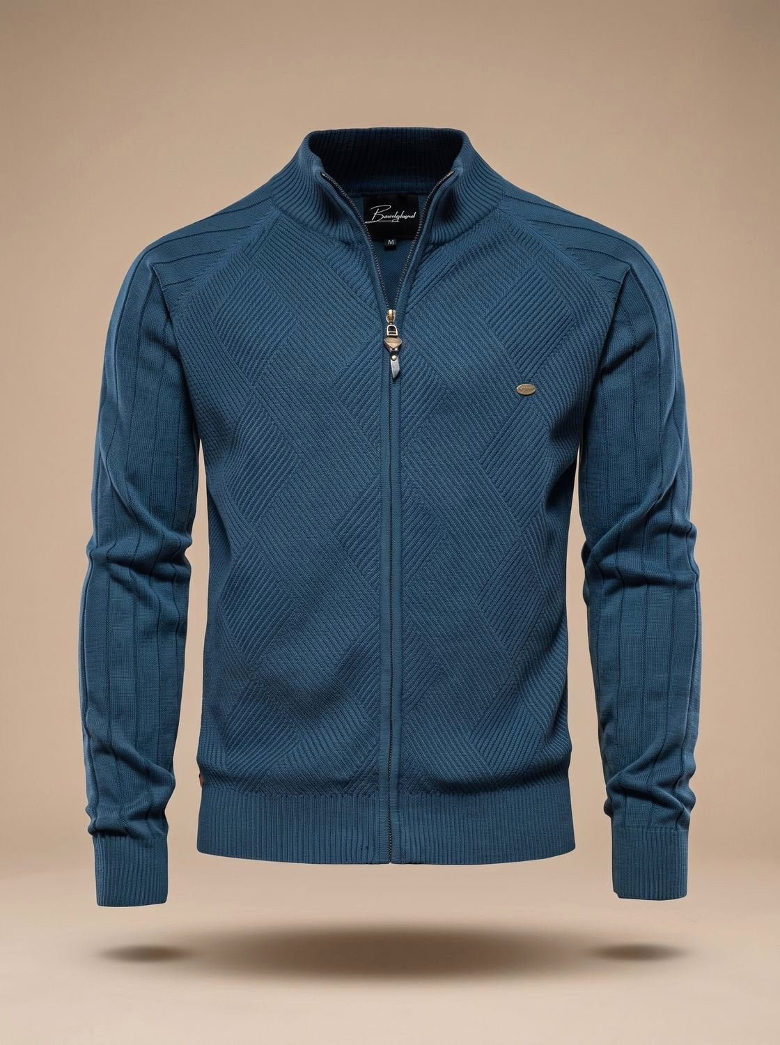 Julian | Men's Fitted Knit Gilet with Full-Length Zip, Quilted Texture Gilet | Bella Blue | Blue