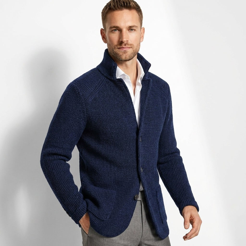 Justin | Men's Button-Up Cardigan, Warm Knit Cardigan | Bella Blue