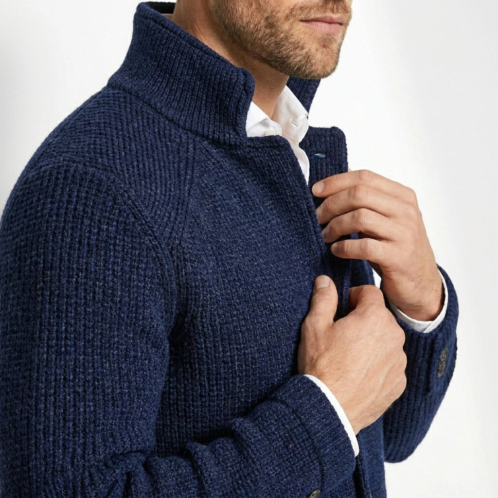 Justin | Men's Button-Up Cardigan, Warm Knit Cardigan | Bella Blue