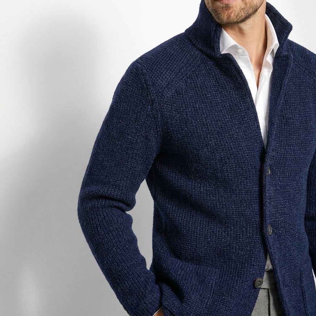 Justin | Men's Button-Up Cardigan, Warm Knit Cardigan | Bella Blue