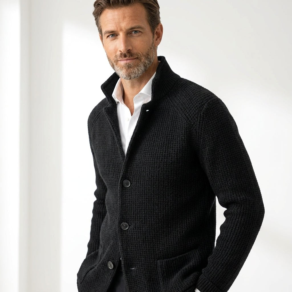 Justin | Men's Button-Up Cardigan, Warm Knit Cardigan | Bella Blue