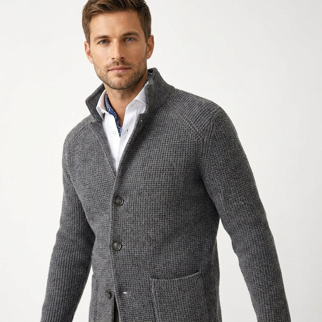 Justin | Men's Button-Up Cardigan, Warm Knit Cardigan | Bella Blue